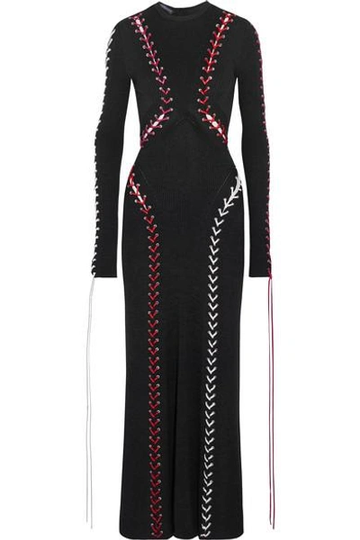 Shop Alexander Mcqueen Whipstitched Ribbed-knit Maxi Dress