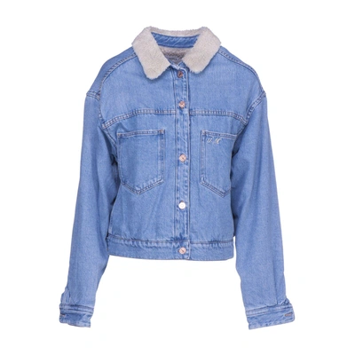 Shop Isabel Marant Étoile Fur Collar Denim Jacket In Light Blue