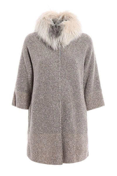 Shop Fabiana Filippi Coat With Fur Collar In Beige