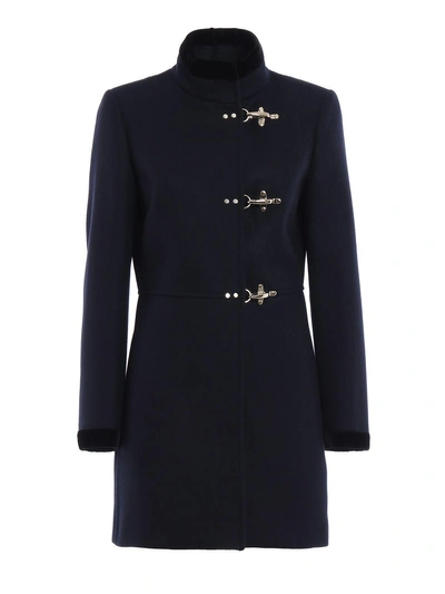 Shop Fay Virginia Velvet Trimmed Coat In Dark Blue