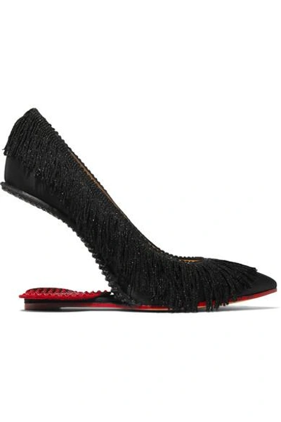 Shop Charlotte Olympia Tip Toe Fringed Textured-satin Pumps