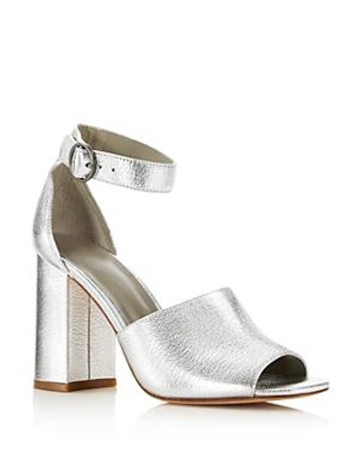 Shop Joie Women's Lahoma Leather High Block Heel Sandals In Silver