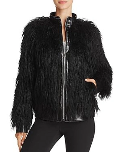 Shop Theory Leather & Faux Mongolian Fur Bomber Jacket In Black