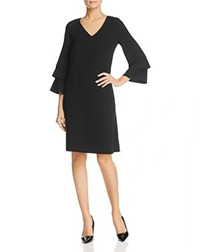 Shop Lafayette 148 Velez Tiered-sleeve Shift Dress In Black