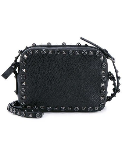 Shop Valentino Rockstud Rolling Noir Shoulder Bag In Black