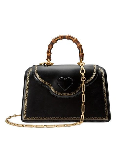 Shop Gucci Frame Print Leather Top Handle Bag In Black