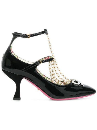 Shop Gucci T-strap Pumps With Pearls
