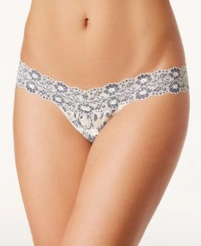 Shop Hanky Panky Cross-dyed Low Rise Lace Thong 591054 In Ivory/coal