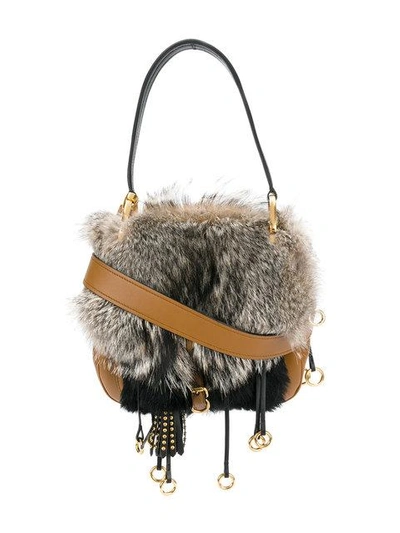 Shop Prada Fox Fur City Shoulder Bag - Brown