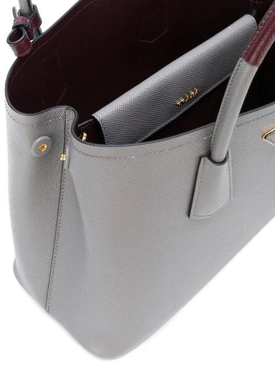 Shop Prada Double Tote Bag In Grey