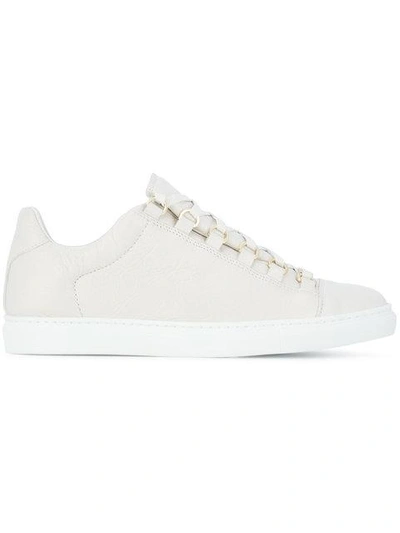 Shop Balenciaga White Arena Crinkled Leather Sneakers In Neutrals