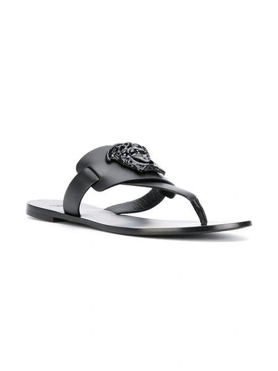 Shop Versace Medusa Palazzo Flip Flops In Black