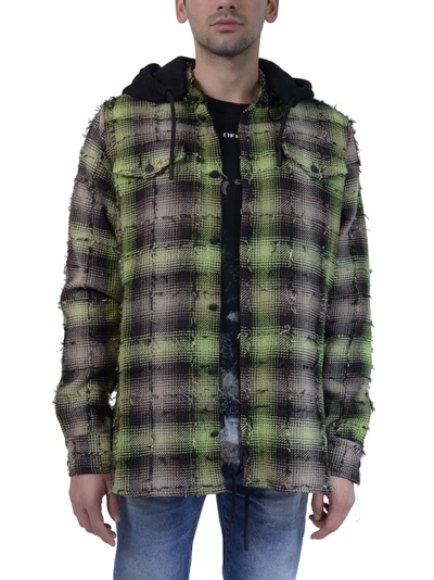 Shop Off-white Green Check Hooded Shirt