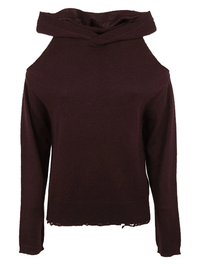Shop Rta Cold Shoulder Hooded Sweater In Pink & Purple