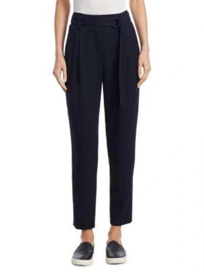 Shop Akris Punto Fred Gabardine Belted Wool Pants In Navy