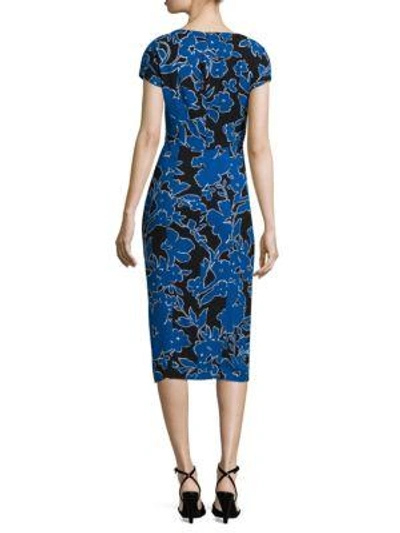 Shop Michael Kors Floral Silk Sarong Dress In Blue Multi