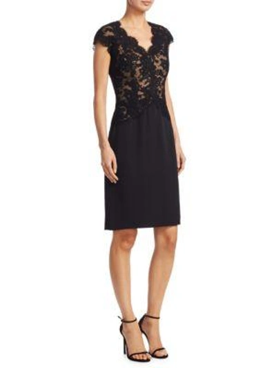 Shop Reem Acra Lace Cap-sleeve Sheath Dress In Black