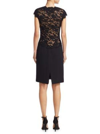 Shop Reem Acra Lace Cap-sleeve Sheath Dress In Black