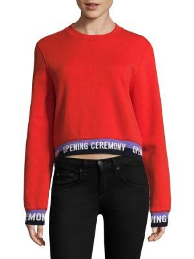 Shop Opening Ceremony Logo Cotton Crop Sweatshirt In Jewel Red
