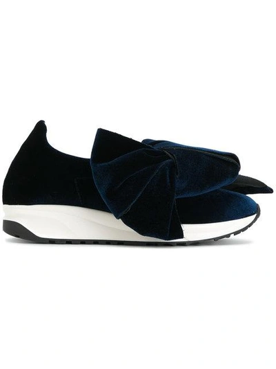 Shop Joshua Sanders Velvet Oversized Bow Shoes In Blue