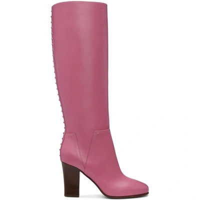 Shop Valentino Pink  Garavani Lovestud Knee-high Boots