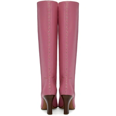 Shop Valentino Pink  Garavani Lovestud Knee-high Boots