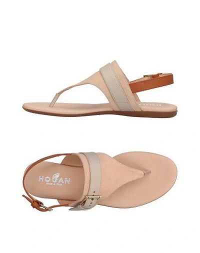 Shop Hogan Toe Strap Sandals In Beige