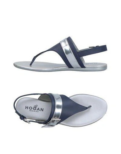 Shop Hogan Toe Strap Sandals In Dark Blue