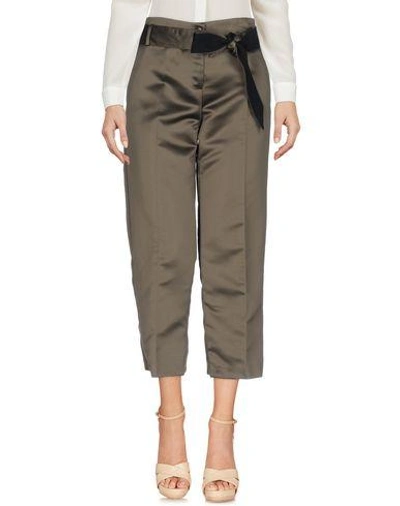 Shop Pinko Cropped Pants & Culottes In Dark Green