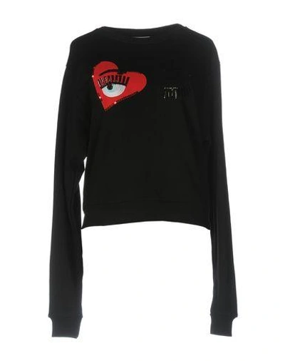 Chiara Ferragni Heart Embroidered Cotton Sweatshirt, Black | ModeSens