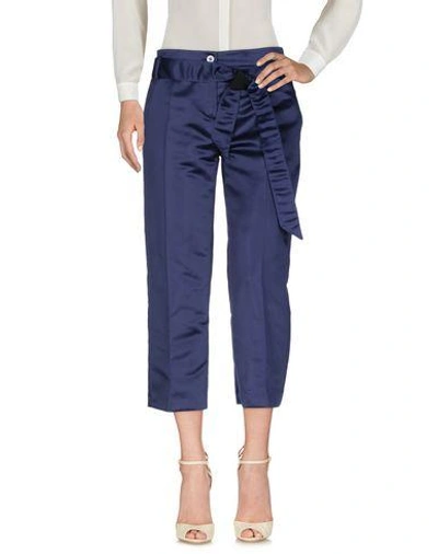 Shop Pinko Cropped Pants & Culottes In Dark Blue