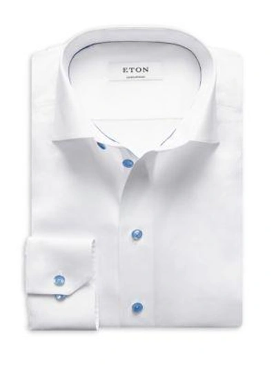 Shop Eton Men's Contemporary-fit Twill Dress Shirt With Blue Details In White