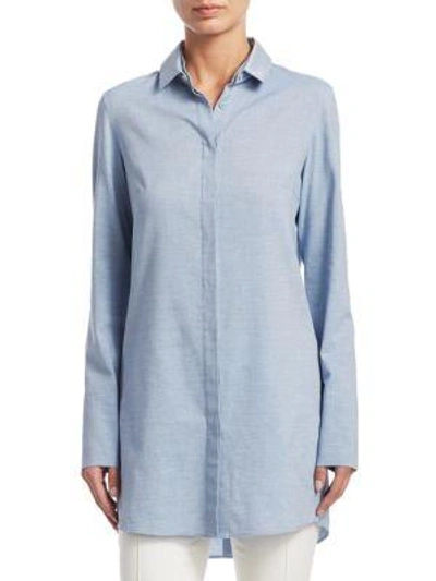 Shop Akris Punto Long-sleeve Cotton Tunic In Bleached Denim