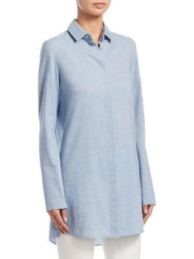 Shop Akris Punto Long-sleeve Cotton Tunic In Bleached Denim