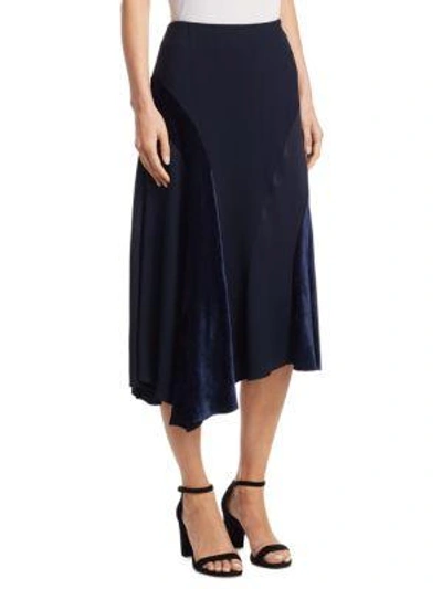 Shop Akris Punto Velvet Inset Midi Skirt In Navy