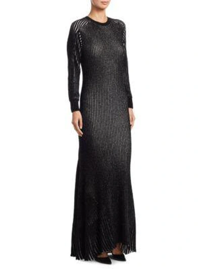 Shop Loewe Lurex Rib-knit Gown In Black White