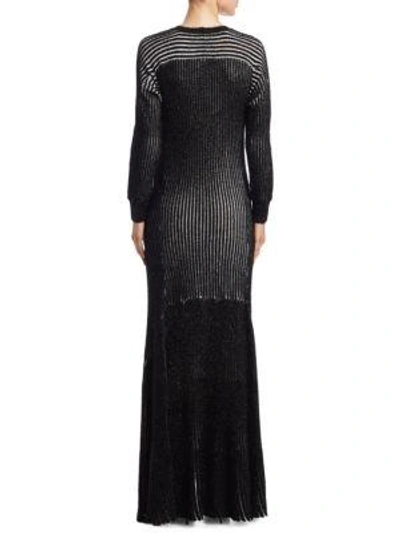 Shop Loewe Lurex Rib-knit Gown In Black White