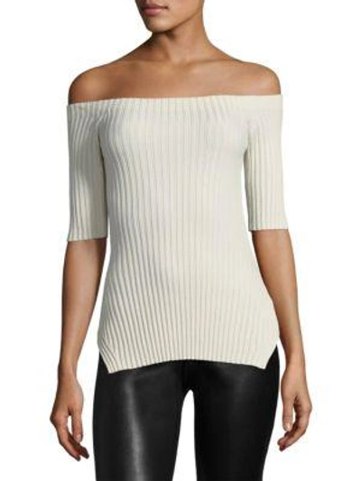 Shop Helmut Lang Ribbed Off-the-shoulder Silk Top In Angora