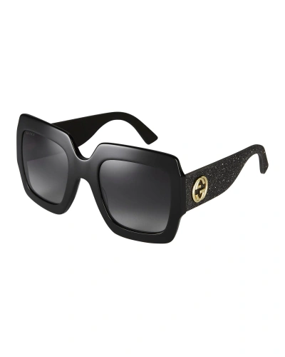 Shop Gucci Glitter Square Sunglasses In Black
