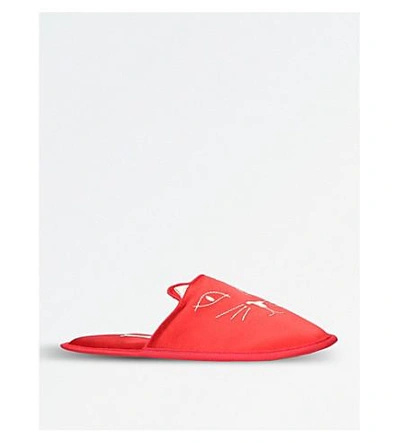 Shop Charlotte Olympia House Cats Satin Slippers In Red