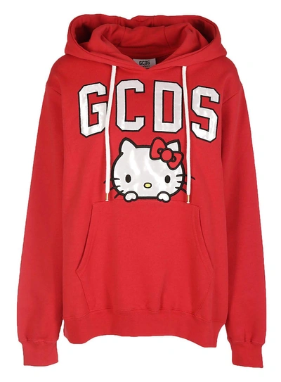 Shop Gcds Hello Kitty Print Hoodie In Rosso