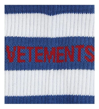 Shop Vetements Striped Cotton Ankle Socks In Blue