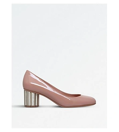 Shop Ferragamo Lucca 55 Patent-leather Heeled Courts In Nude