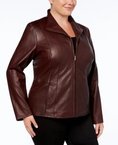 Shop Cole Haan Plus Size Leather Jacket In Chianti