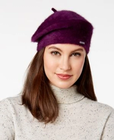 Shop Calvin Klein Solid Beret In Aubergine