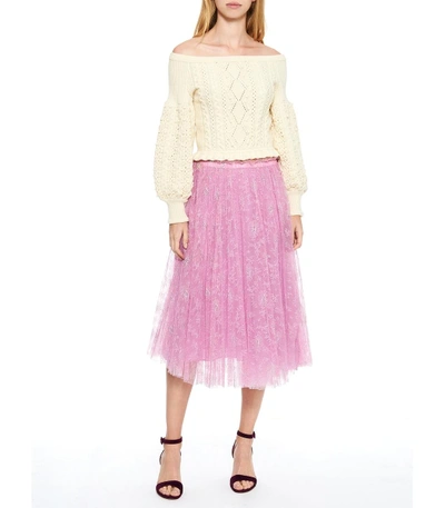 Shop Valentino Pink Cherry Blossom Lace Midi Skirt