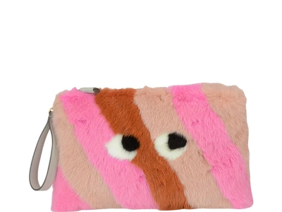 Shop Anya Hindmarch Furry Eyes Large Clutch In Clementine