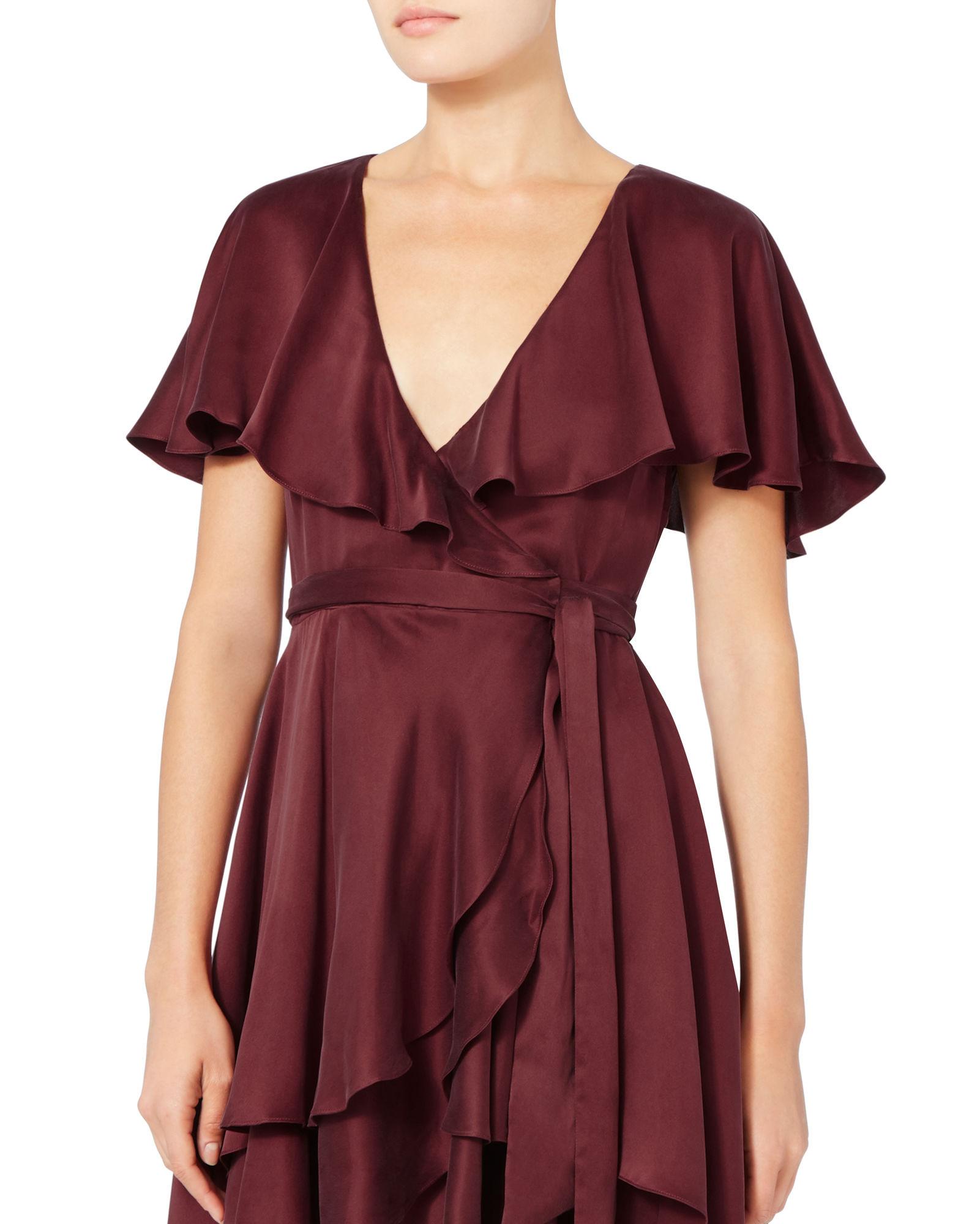 Zimmermann Flounce Wrap Dress Red-drk | ModeSens