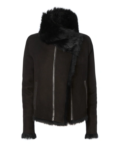 Shop Yves Salomon Reversible Shearling Moto Jacket In Black