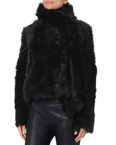 Shop Yves Salomon Reversible Shearling Moto Jacket In Black